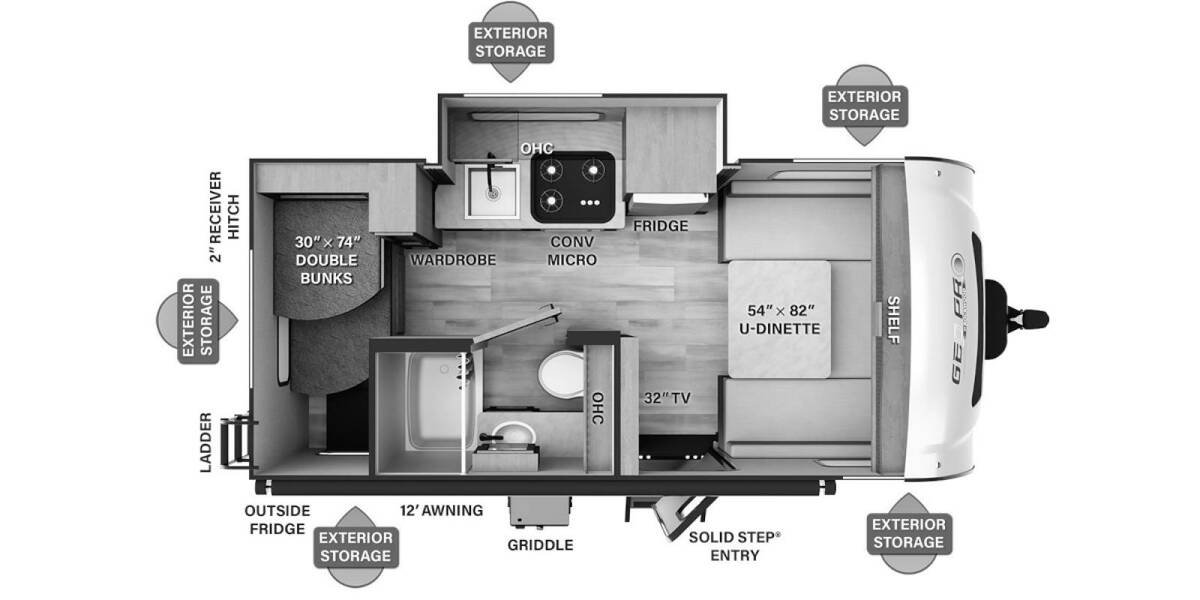 2023 Rockwood Geo Pro 16BH Travel Trailer at Trailers and Hitches STOCK# 27812 Floor plan Layout Photo